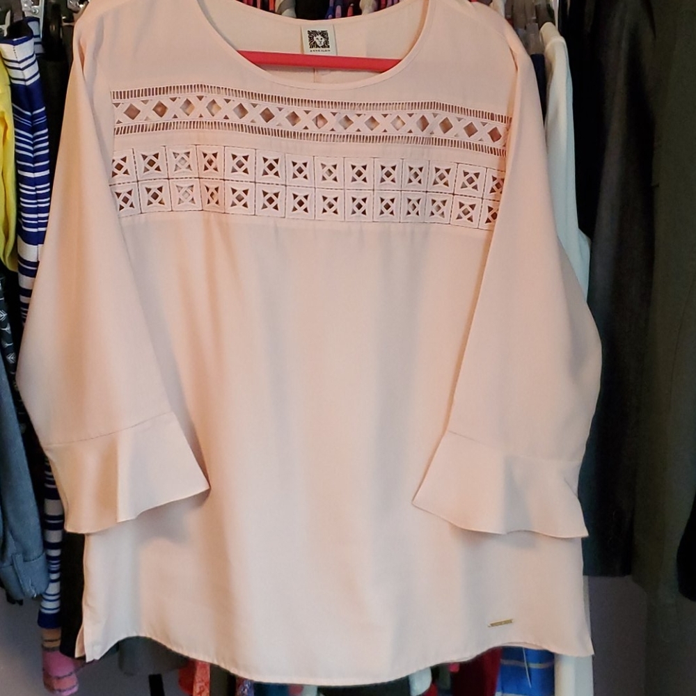 Anne Klein peach crochet detail blouse